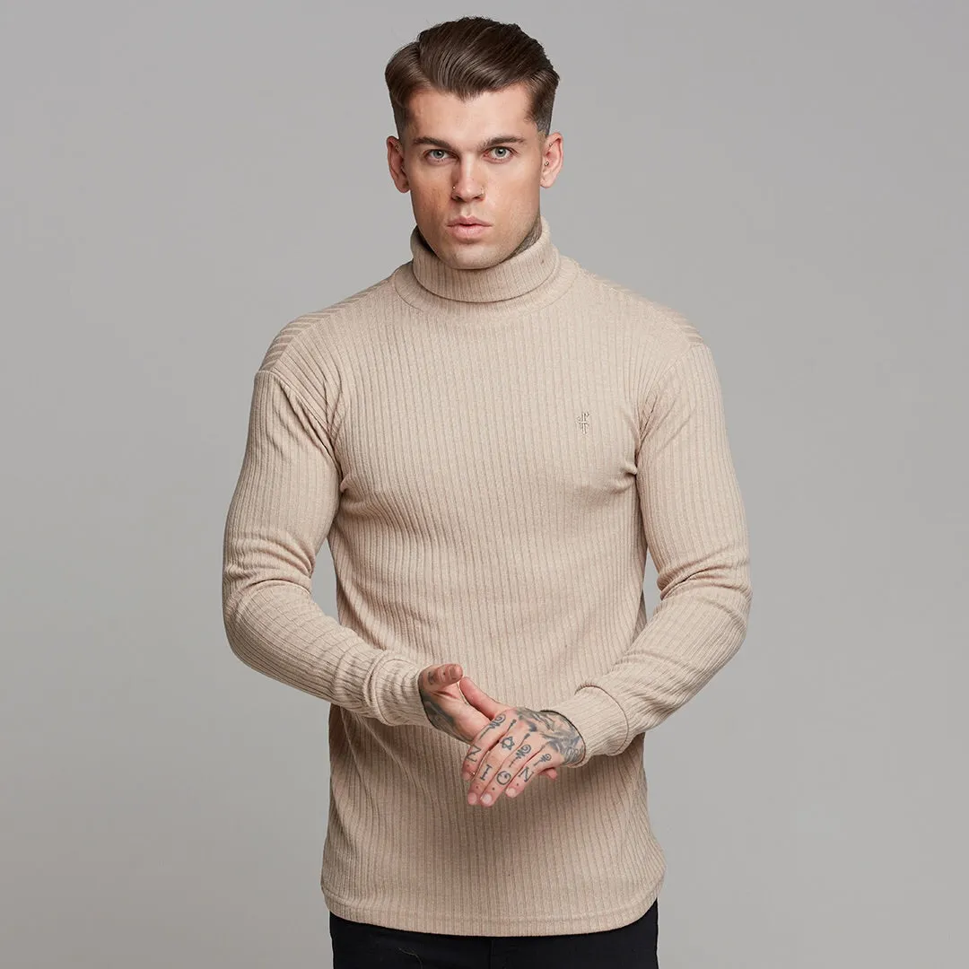 Father Sons Classic Beige Ribbed Knit Roll-neck Jumper - FSH292