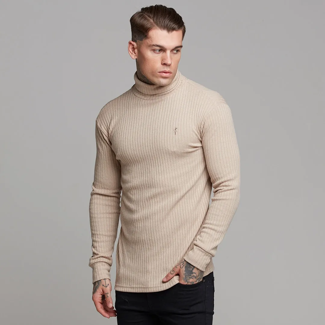 Father Sons Classic Beige Ribbed Knit Roll-neck Jumper - FSH292