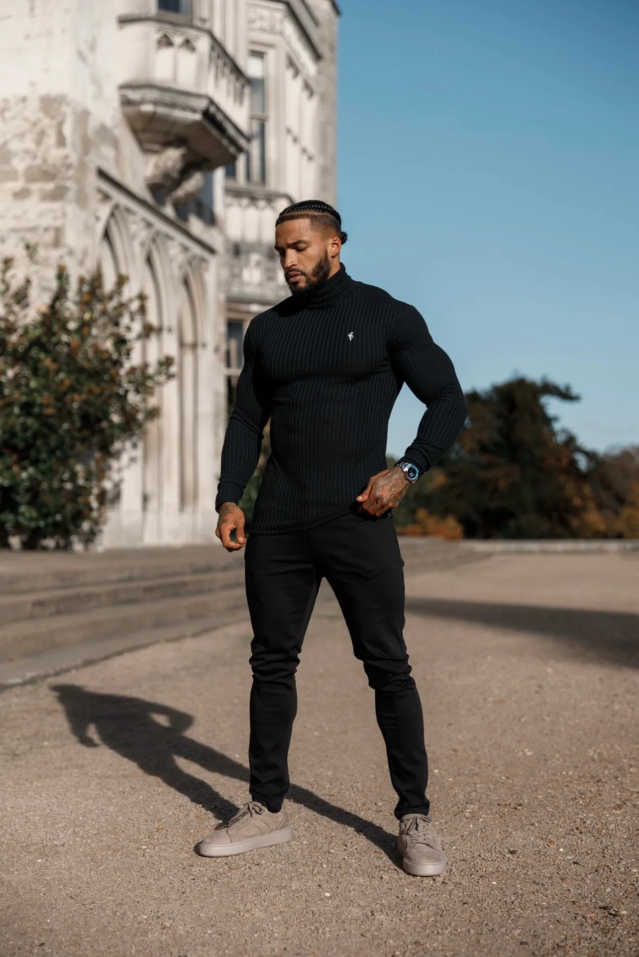 Father Sons Classic Black / White Ribbed Knit Roll Neck Jumper - FSH776