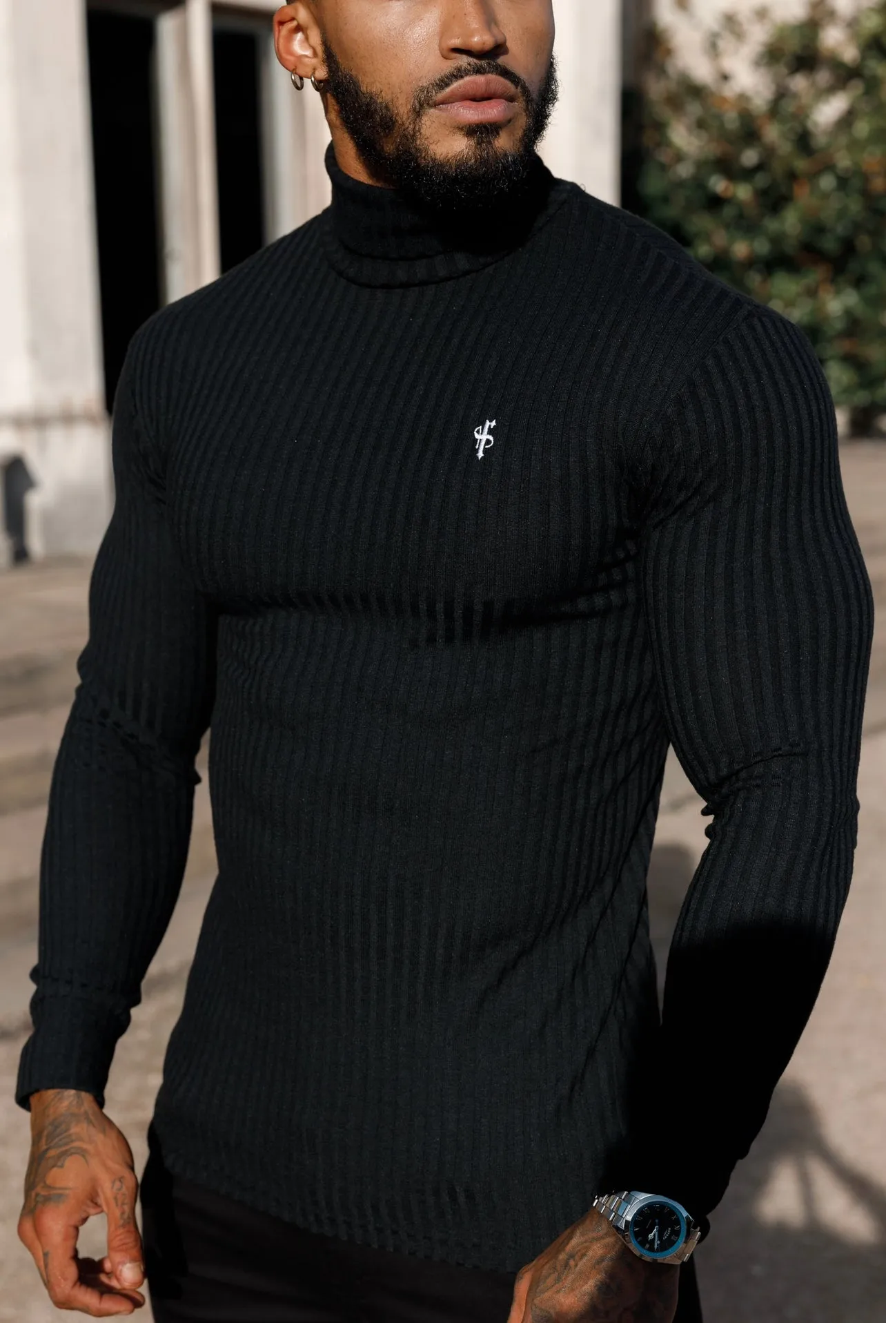 Father Sons Classic Black / White Ribbed Knit Roll Neck Jumper - FSH776