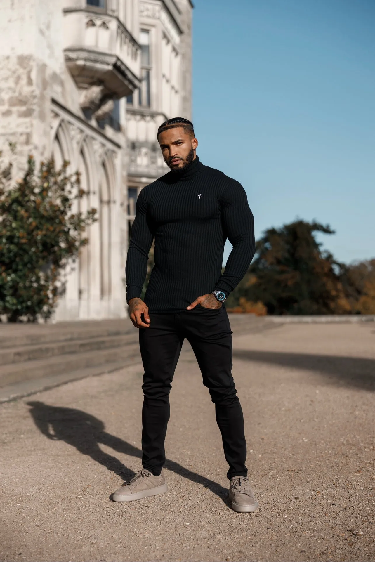 Father Sons Classic Black / White Ribbed Knit Roll Neck Jumper - FSH776