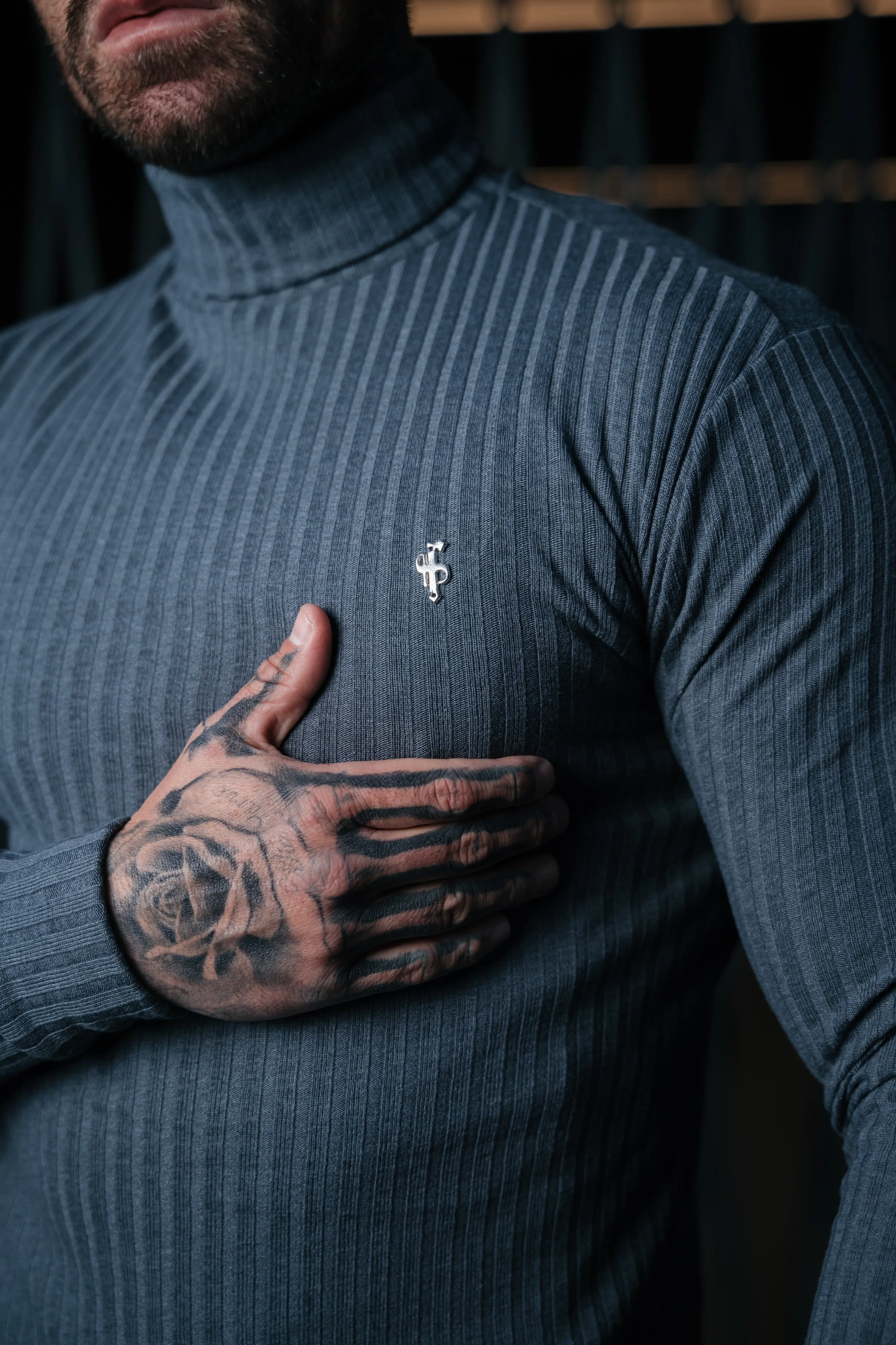 Father Sons Classic Charcoal / Silver Ribbed Knit Roll-neck Jumper - FSH955