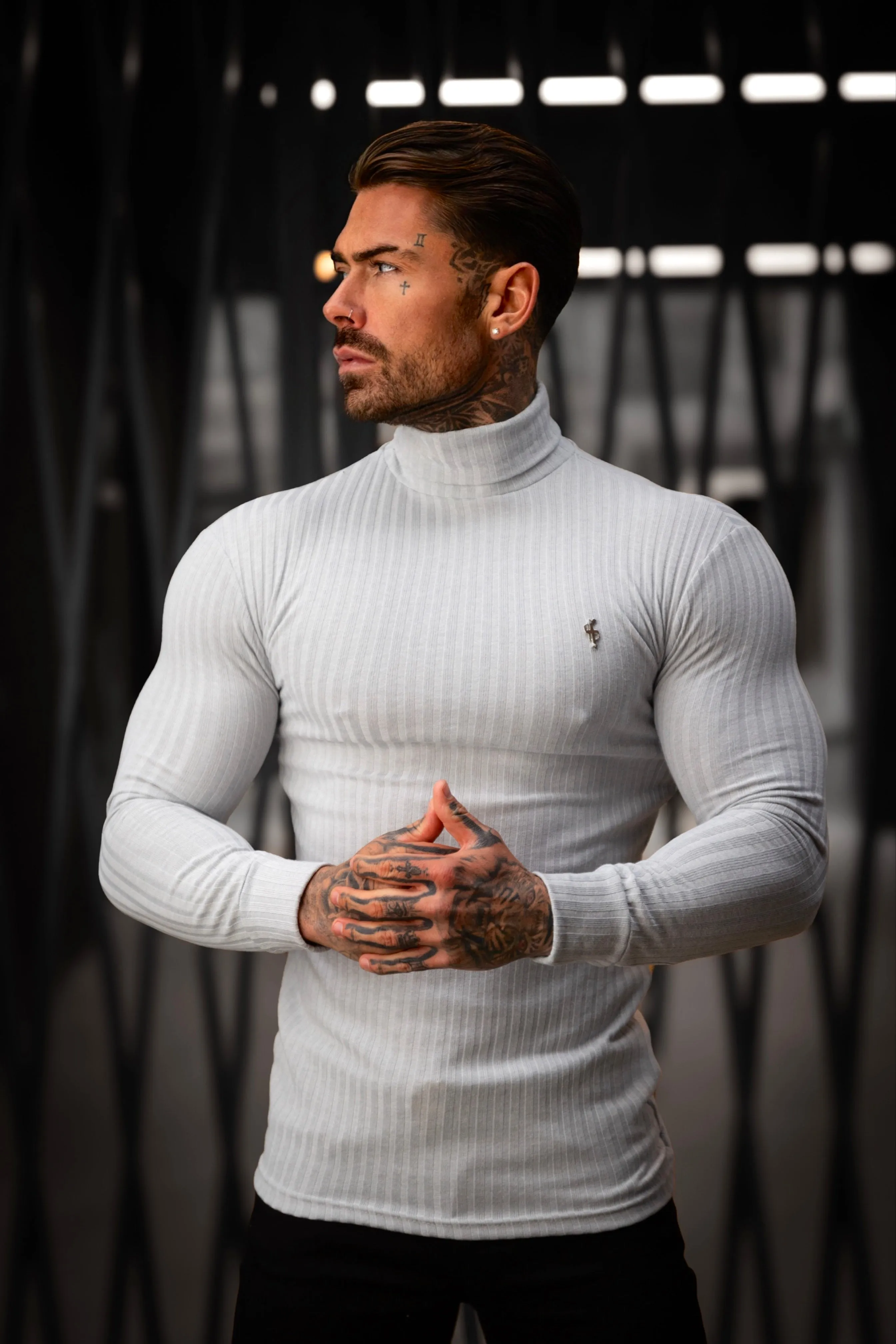Father Sons Classic Light Grey / Silver Ribbed Knit Roll-neck Jumper - FSH956