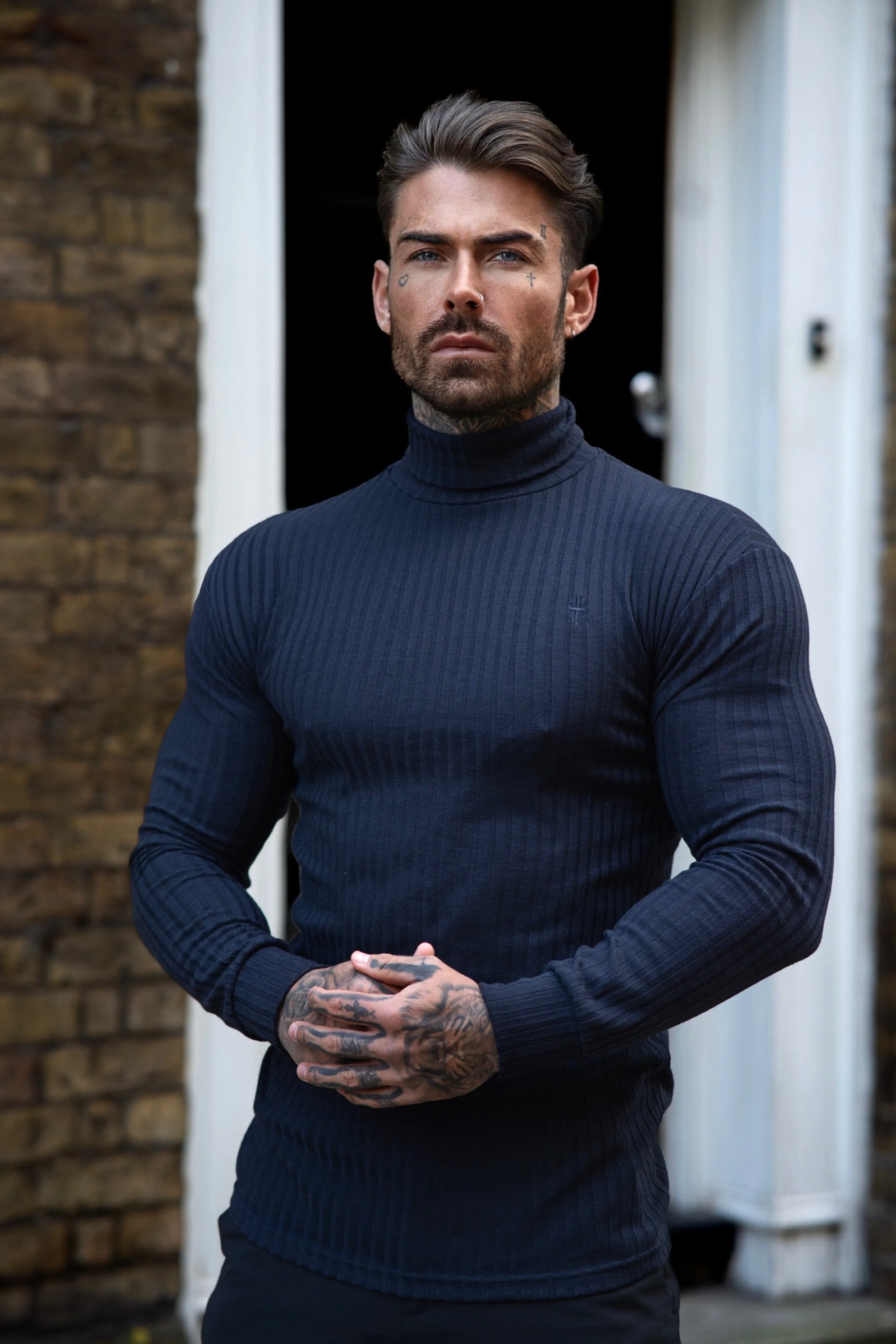 Father Sons Classic Navy Ribbed Knit Roll-neck Jumper - FSH957