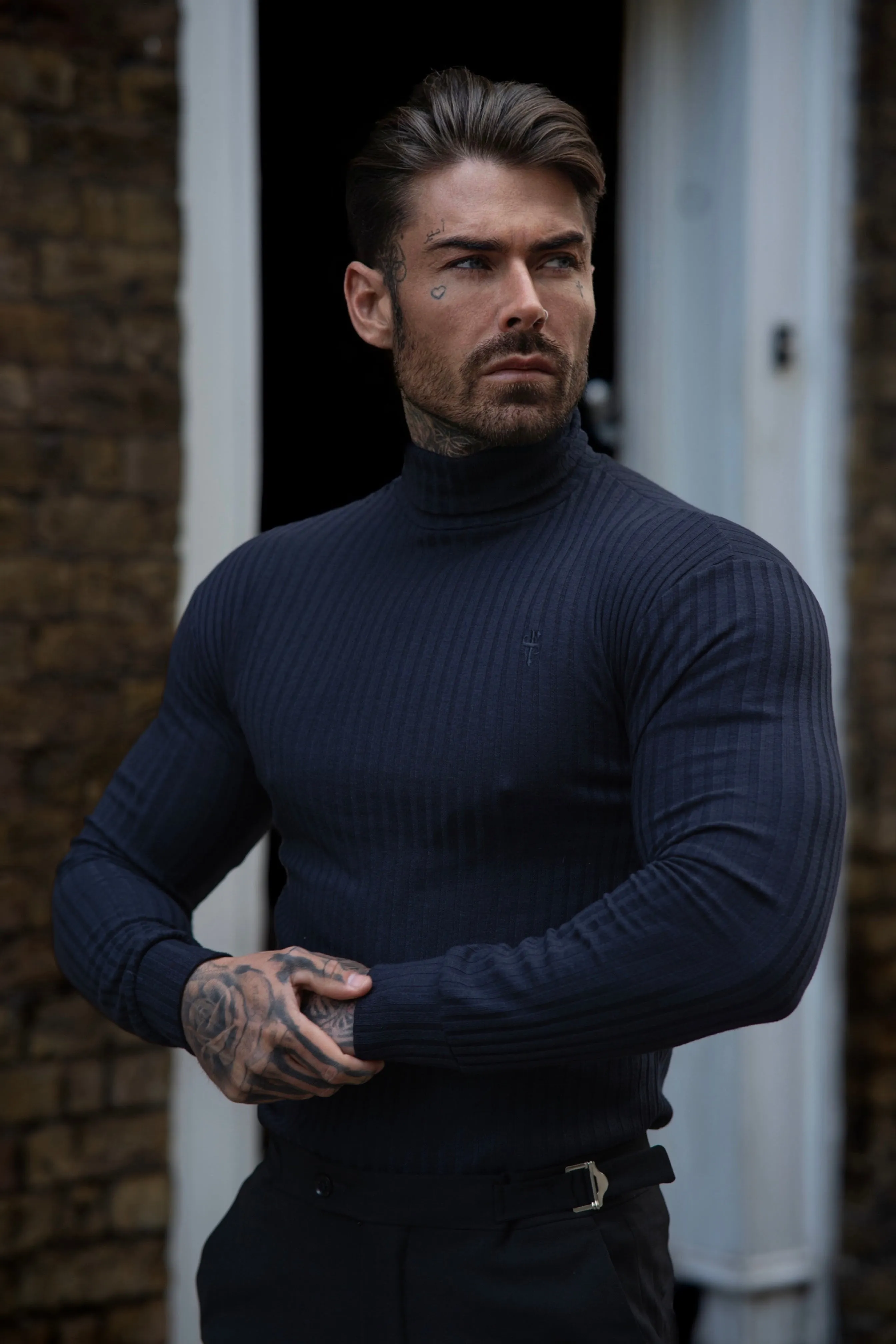Father Sons Classic Navy Ribbed Knit Roll-neck Jumper - FSH957