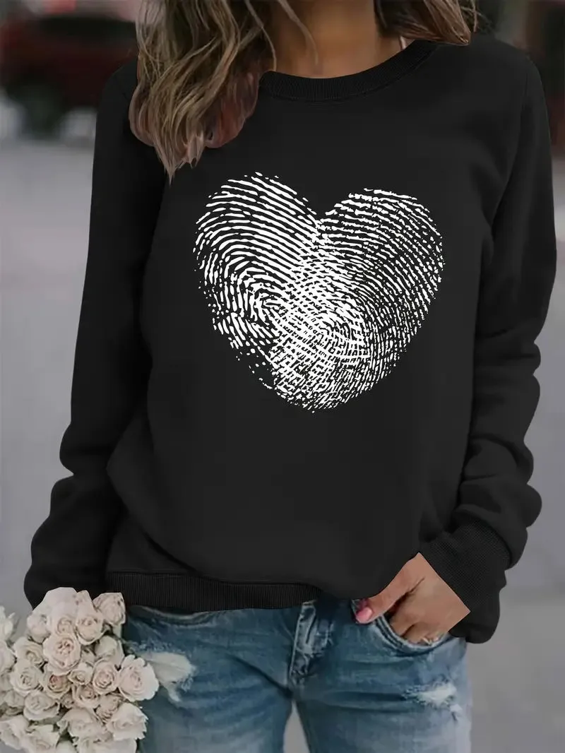 Fingerabdruck Herz Rundhalsausschnitt Pullover