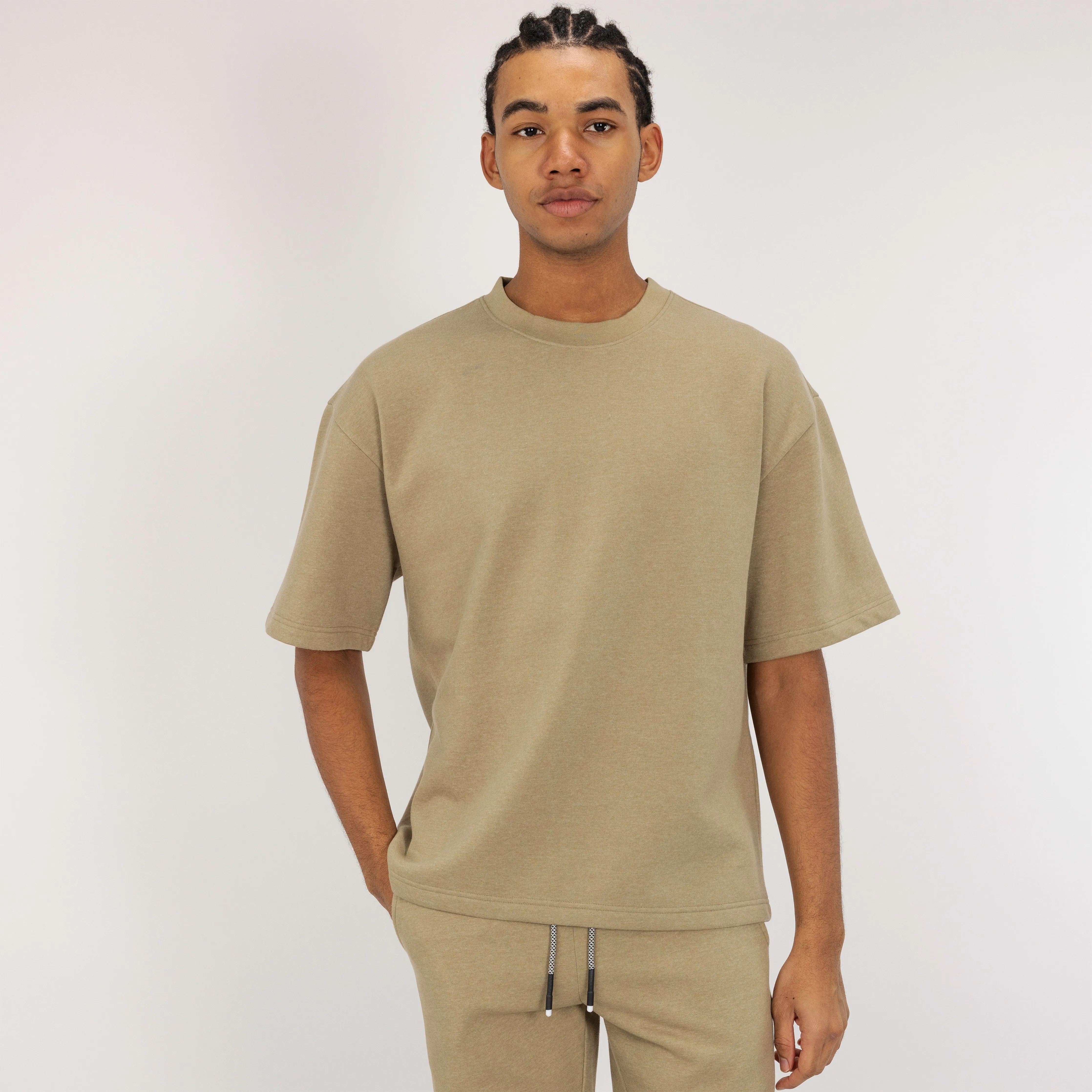 Fleece Solid Boxy Tee - Elm