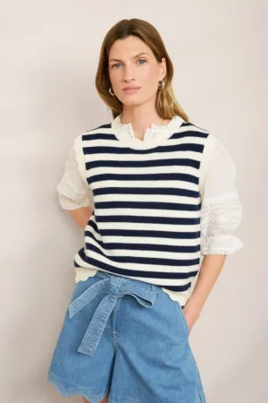 Fleurine Scallop Tank - Midnight/ Ecru Stripe