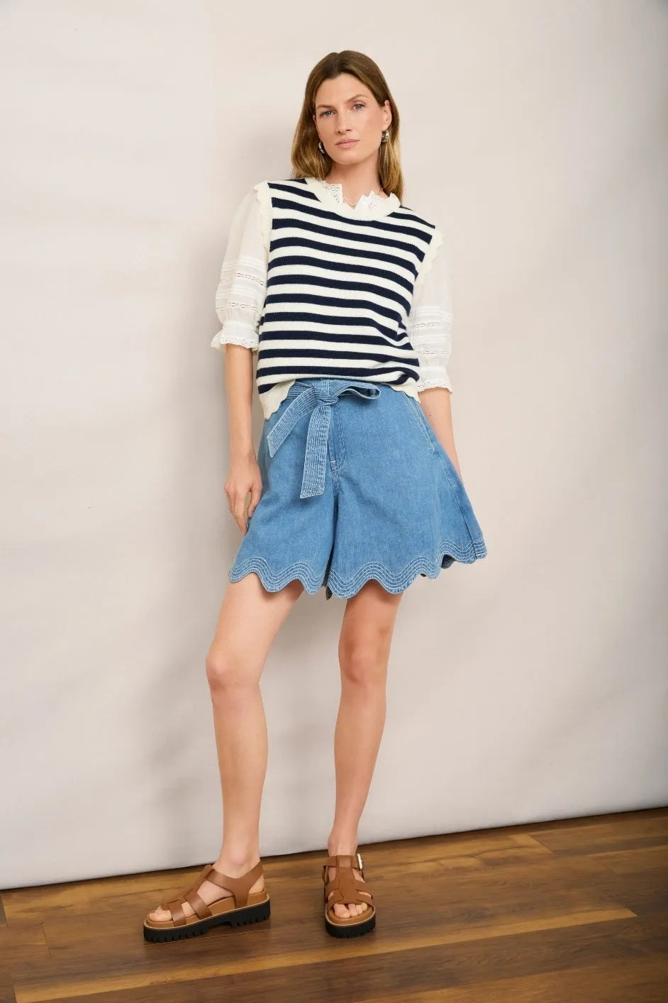 Fleurine Scallop Tank - Midnight/ Ecru Stripe