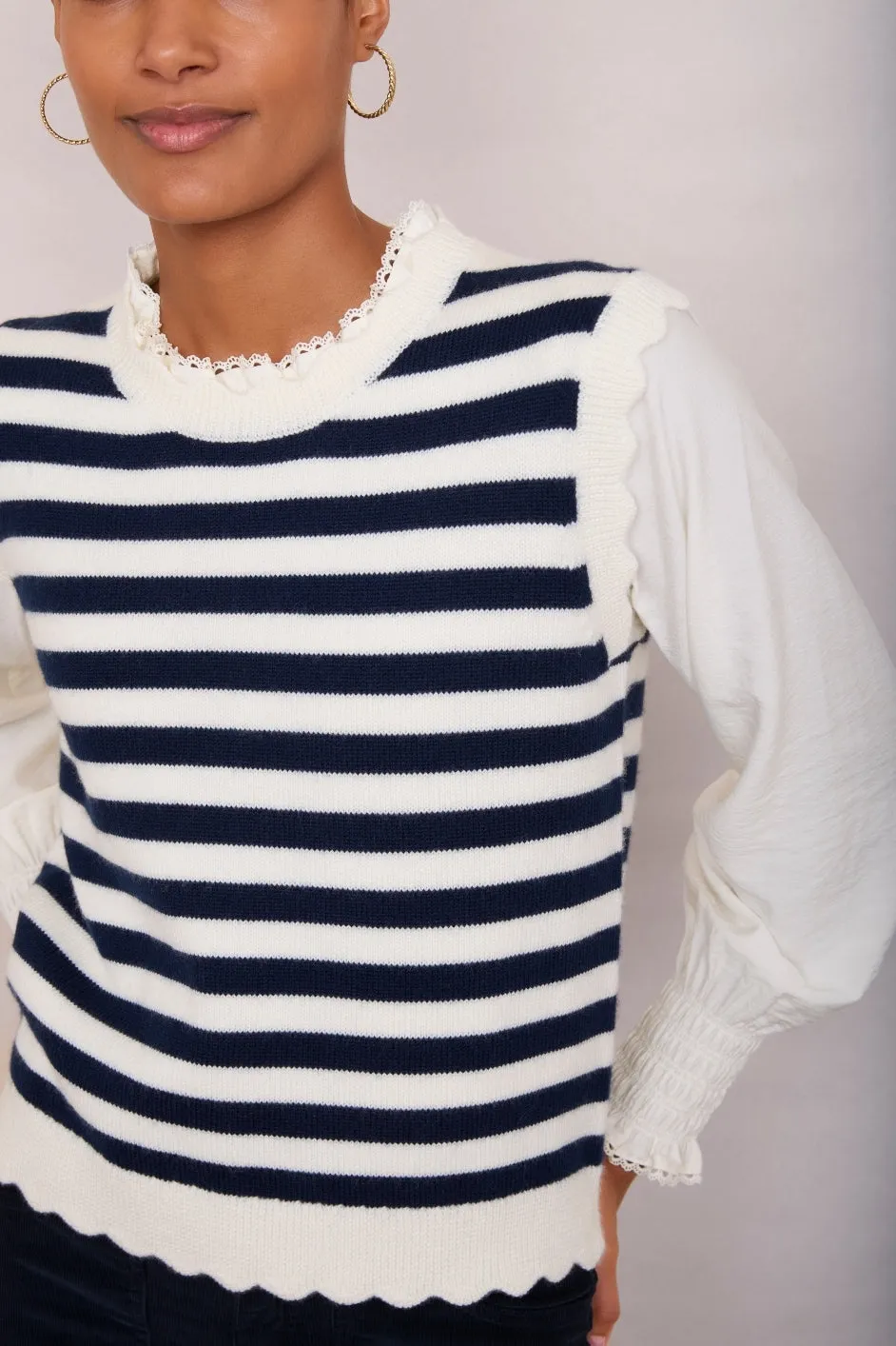 Fleurine Scallop Tank - Midnight/ Ecru Stripe