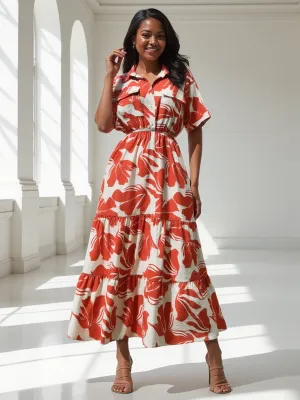 Floral Foliage Button Down Shirt Midi Dress