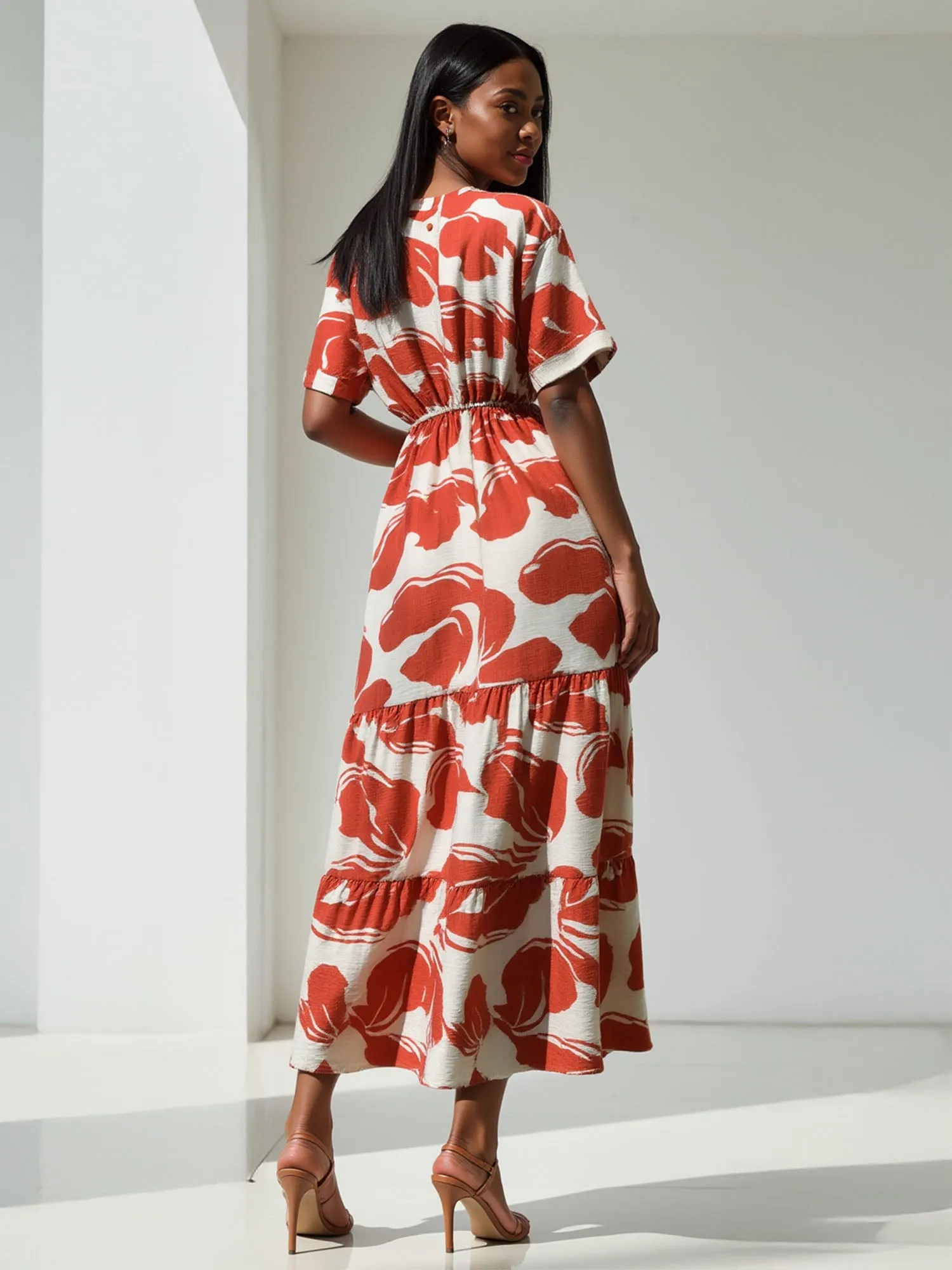 Floral Foliage Button Down Shirt Midi Dress