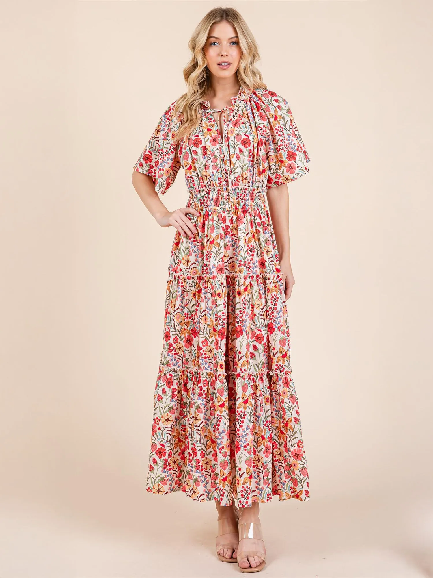 Floral Tiered Fit Flare Maxi Sun Dress