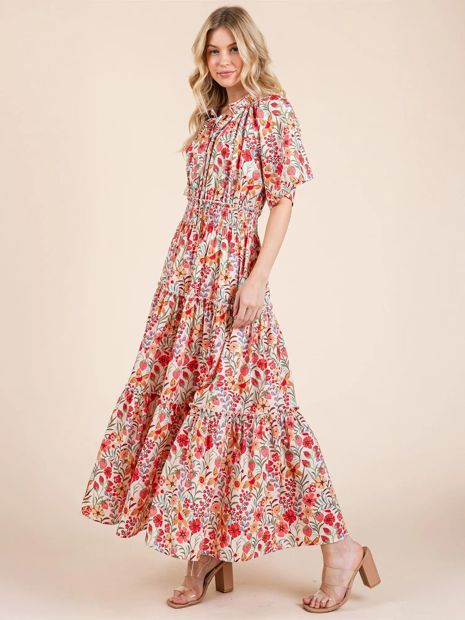 Floral Tiered Fit Flare Maxi Sun Dress