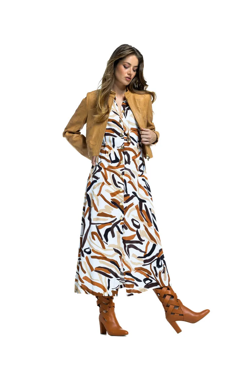 FLOWING MIDI PRINTED VISCOSE DRESS