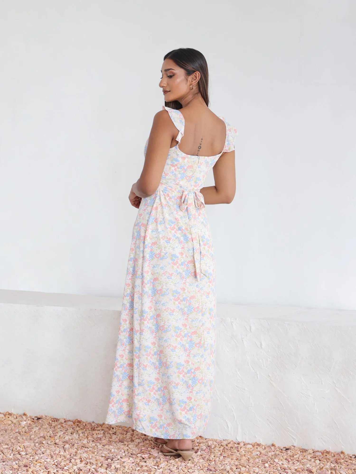 Frill Detailed Printed Maxi Dress