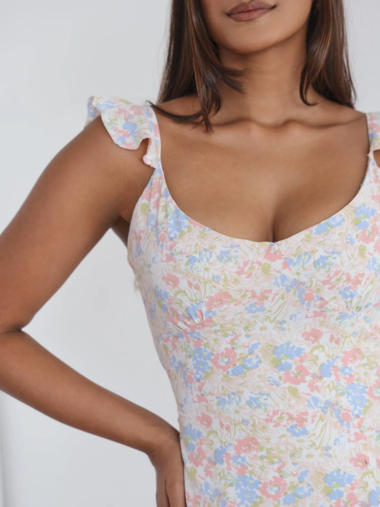 Frill Detailed Printed Maxi Dress