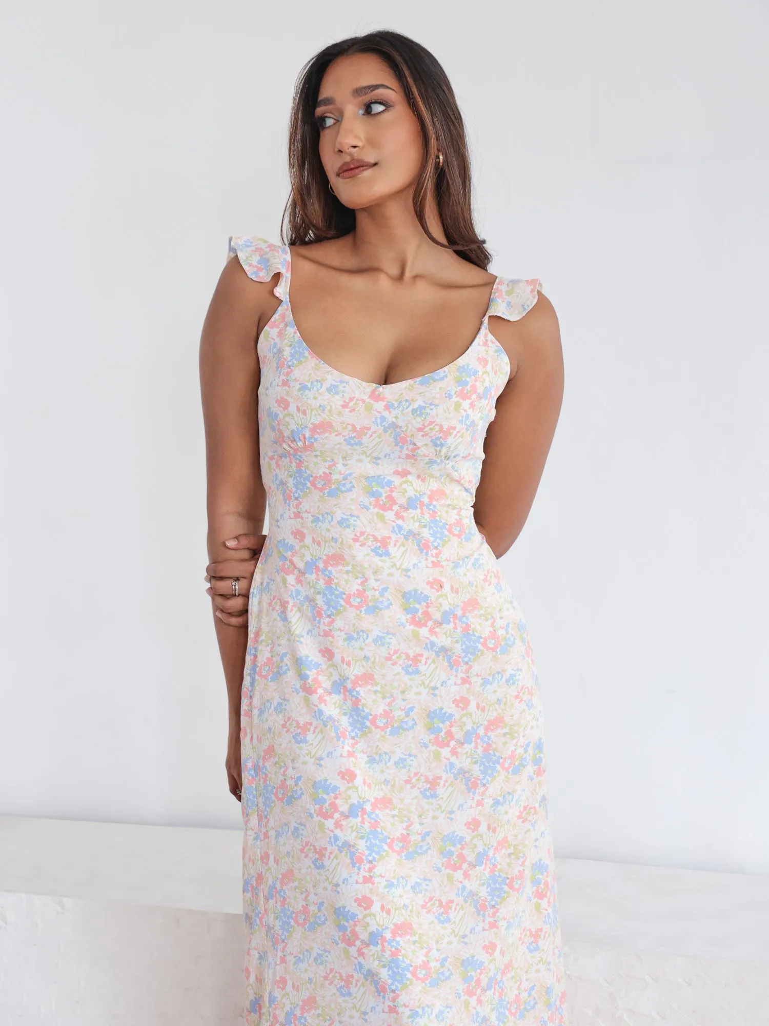 Frill Detailed Printed Maxi Dress