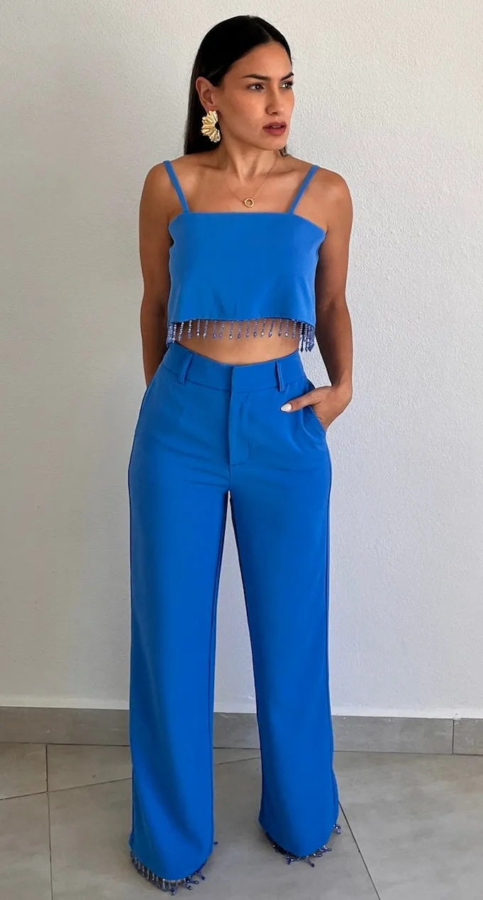 Fringes & Beads Vibes Blue Two-Piece Set