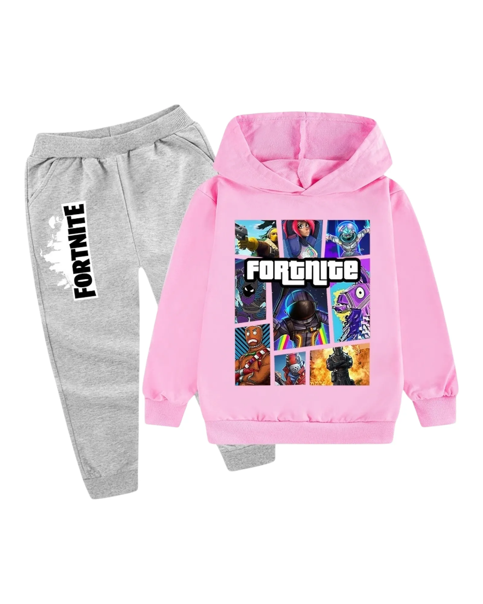 Girls' Fortnite Hoodie and Grey Track Pants Outfit Set