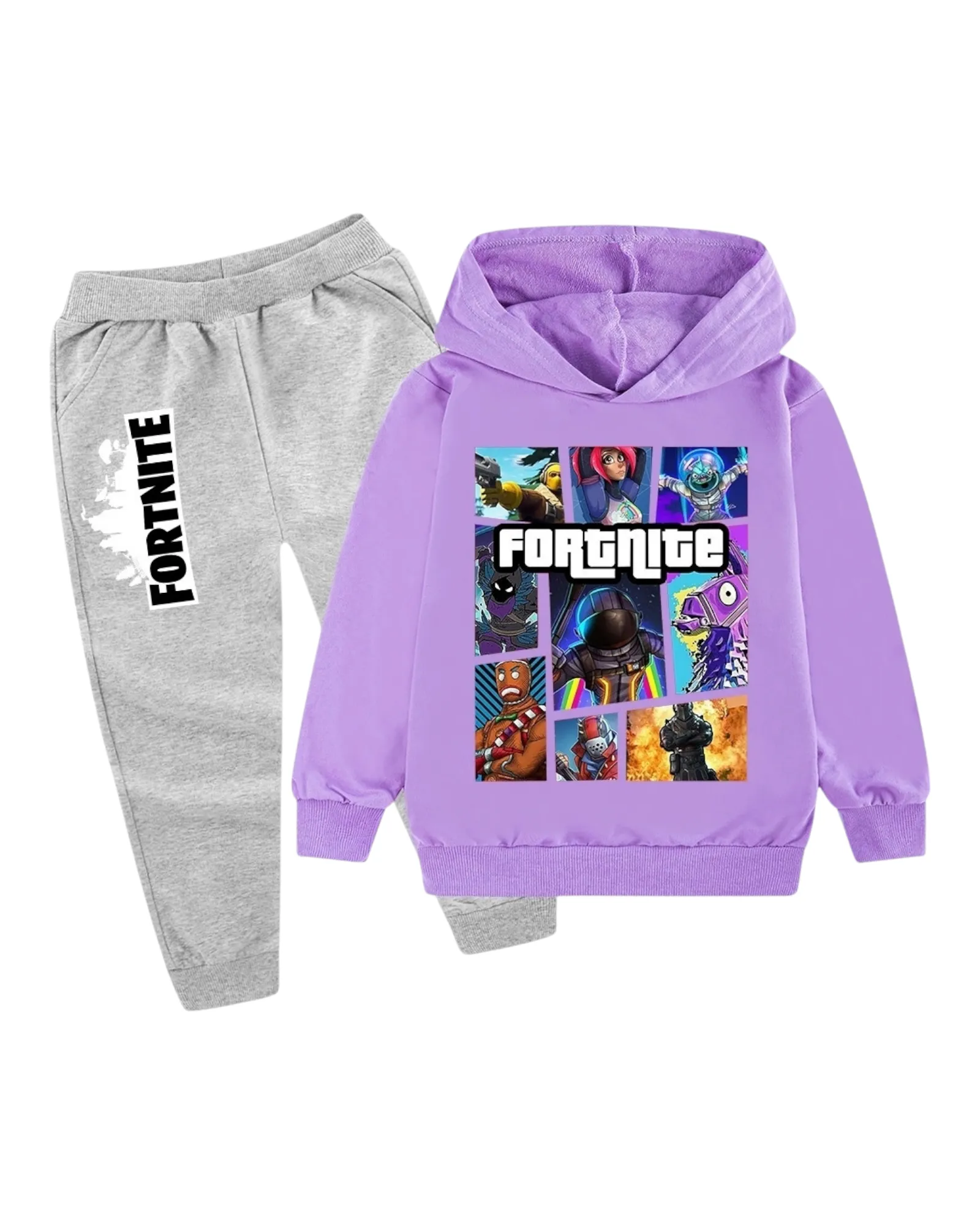 Girls' Fortnite Hoodie and Grey Track Pants Outfit Set
