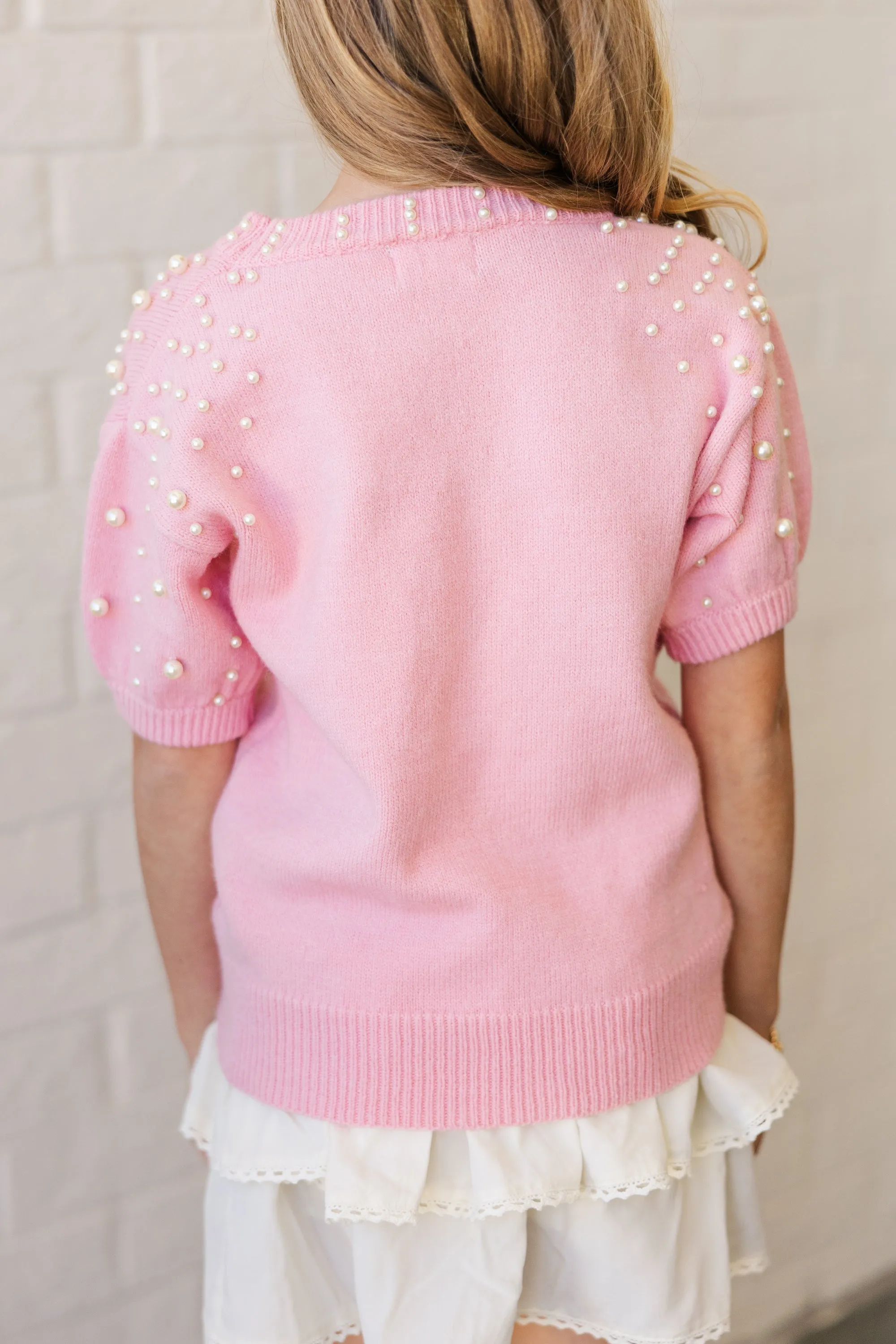 Girls: Long Story Pink Embellished Sweater