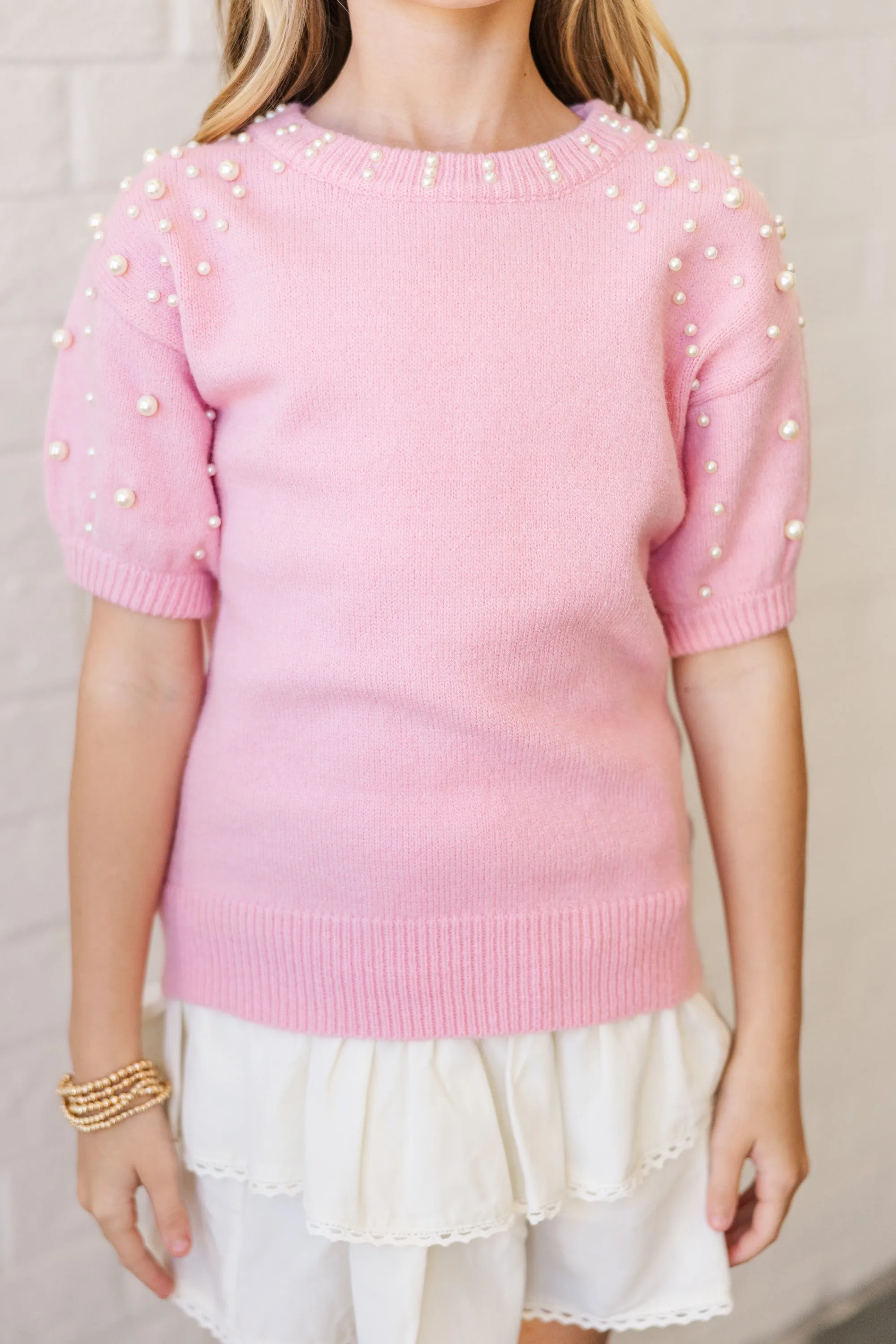 Girls: Long Story Pink Embellished Sweater
