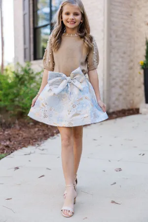 Girls: Long Story Taupe Embellished Sweater