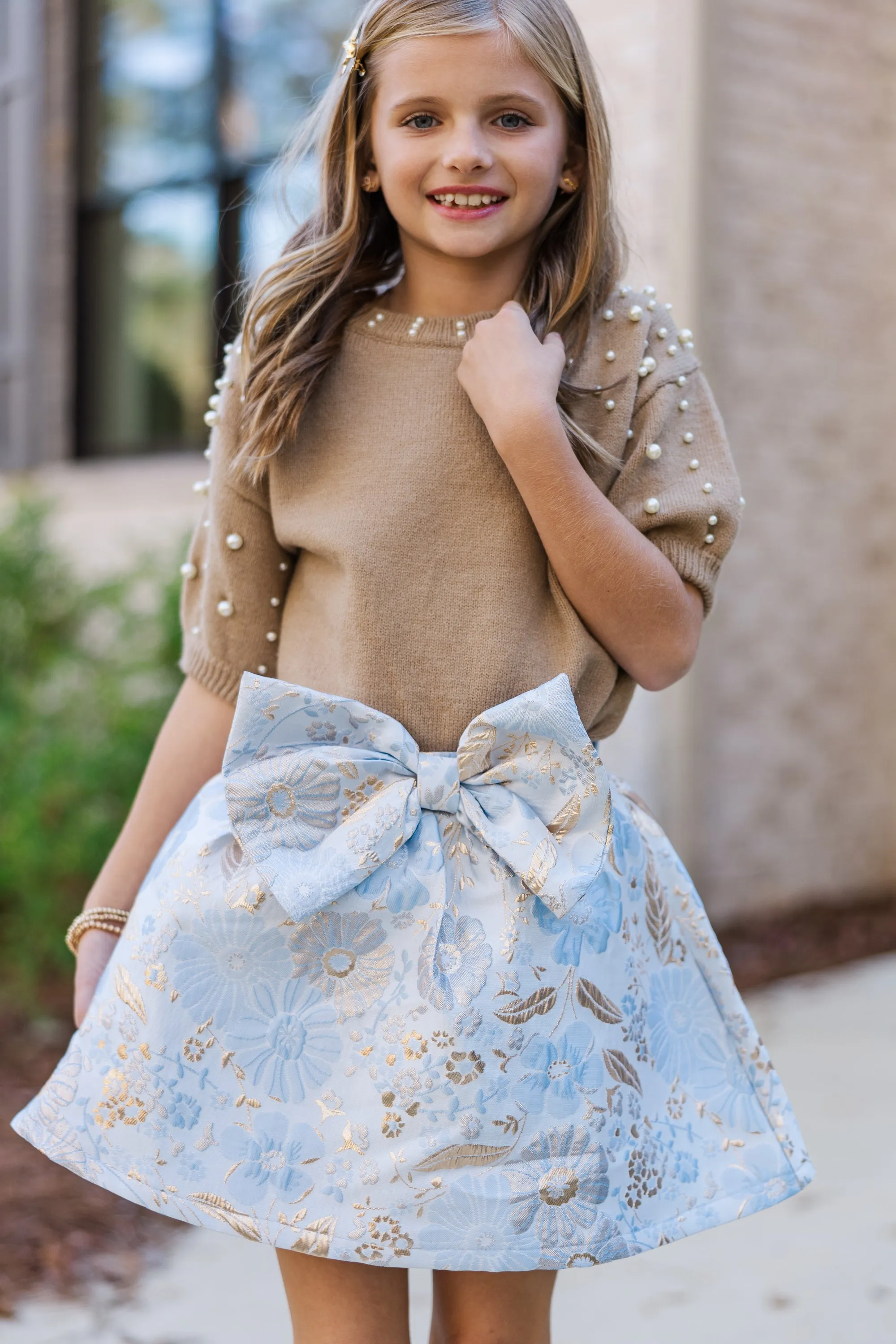 Girls: Long Story Taupe Embellished Sweater
