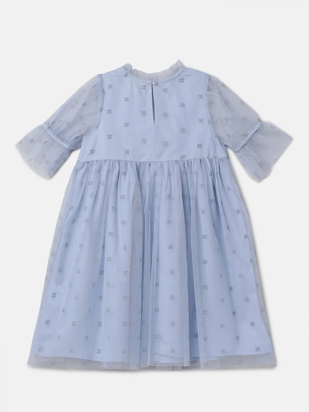 Girls Solid Blue Printed Swing Dress