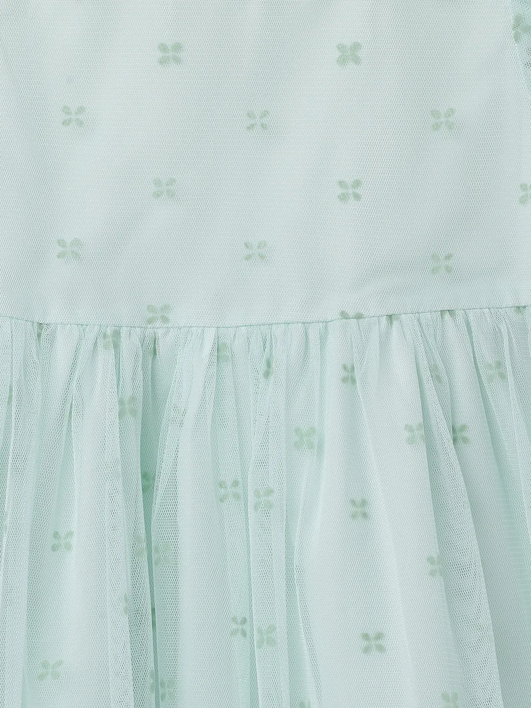 Girls Solid Green Printed Swing Dress