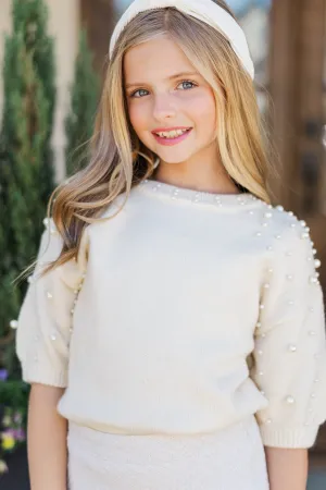 Girls: Tell Your Story Cream Embellished Sweater
