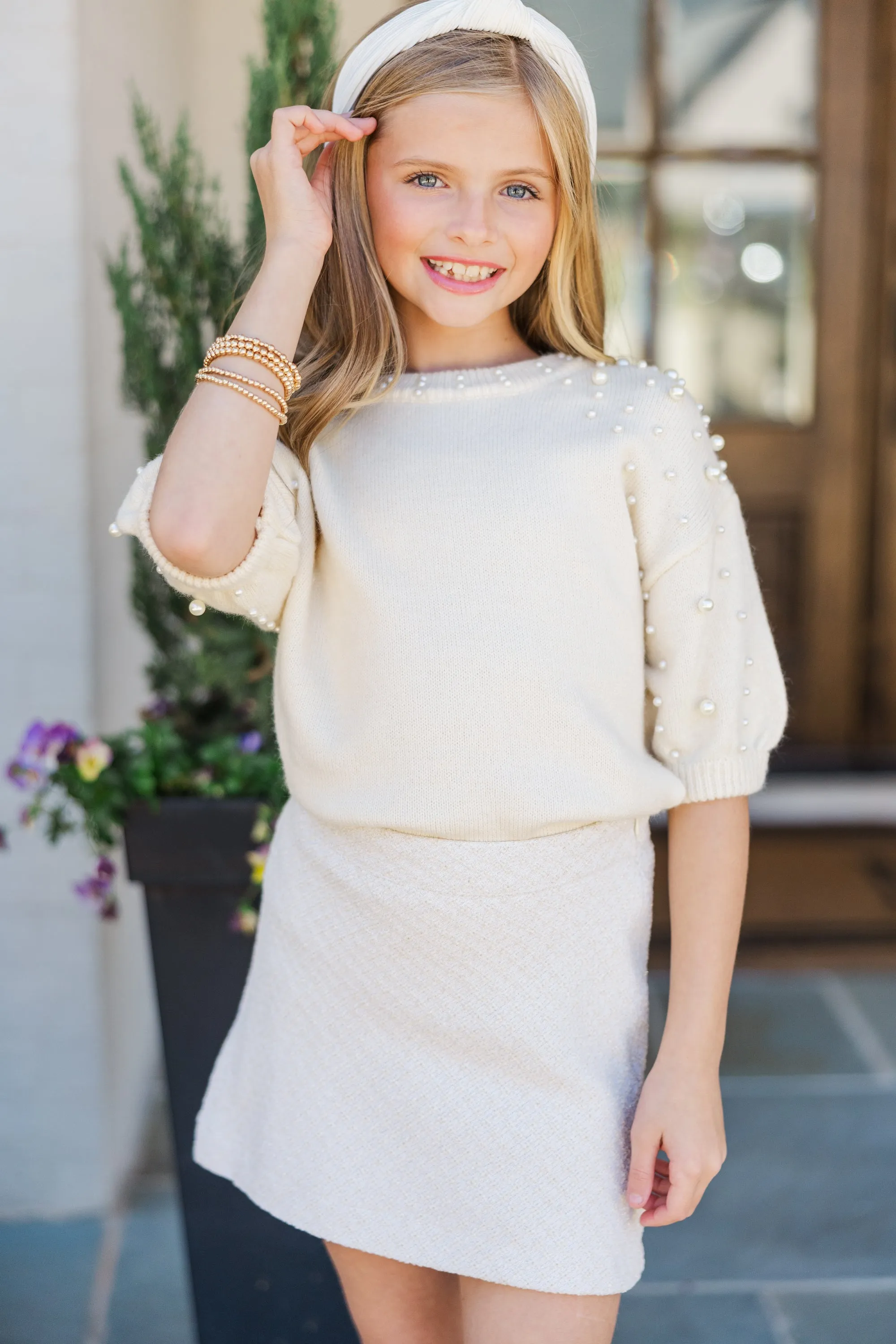 Girls: Tell Your Story Cream Embellished Sweater
