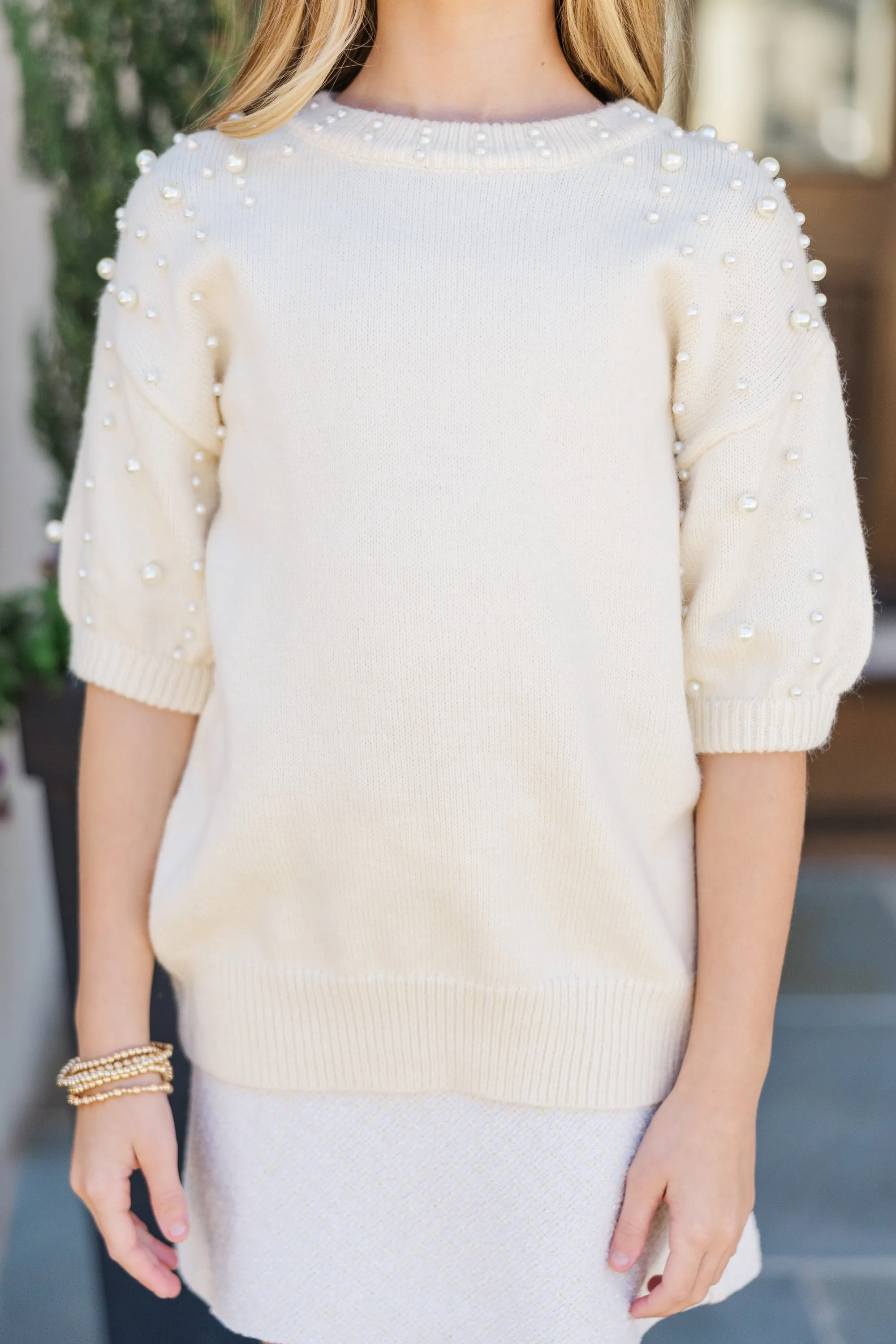 Girls: Tell Your Story Cream Embellished Sweater