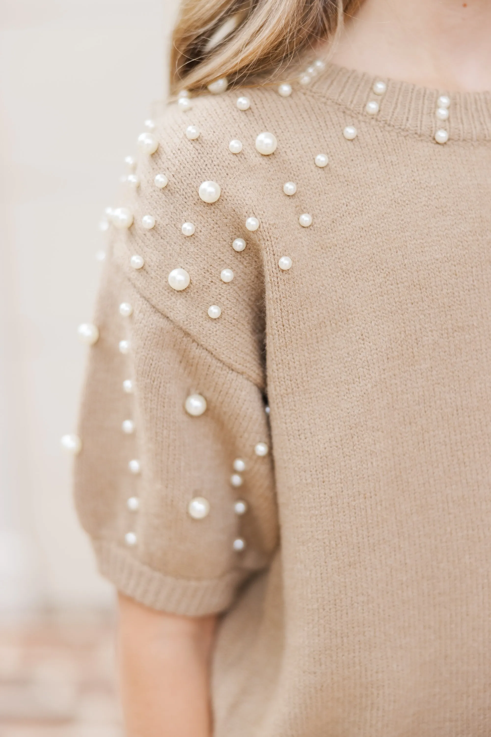 Girls: Tell Your Story Taupe Embellished Sweater