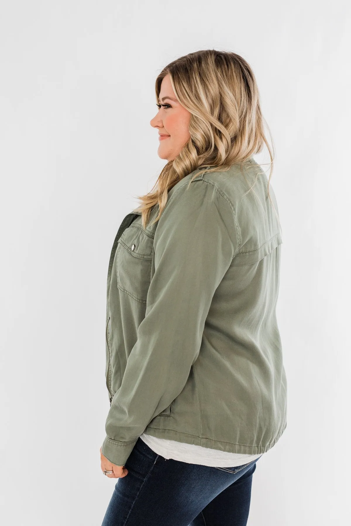 Going Places Lightweight Drawstring Jacket- Olive