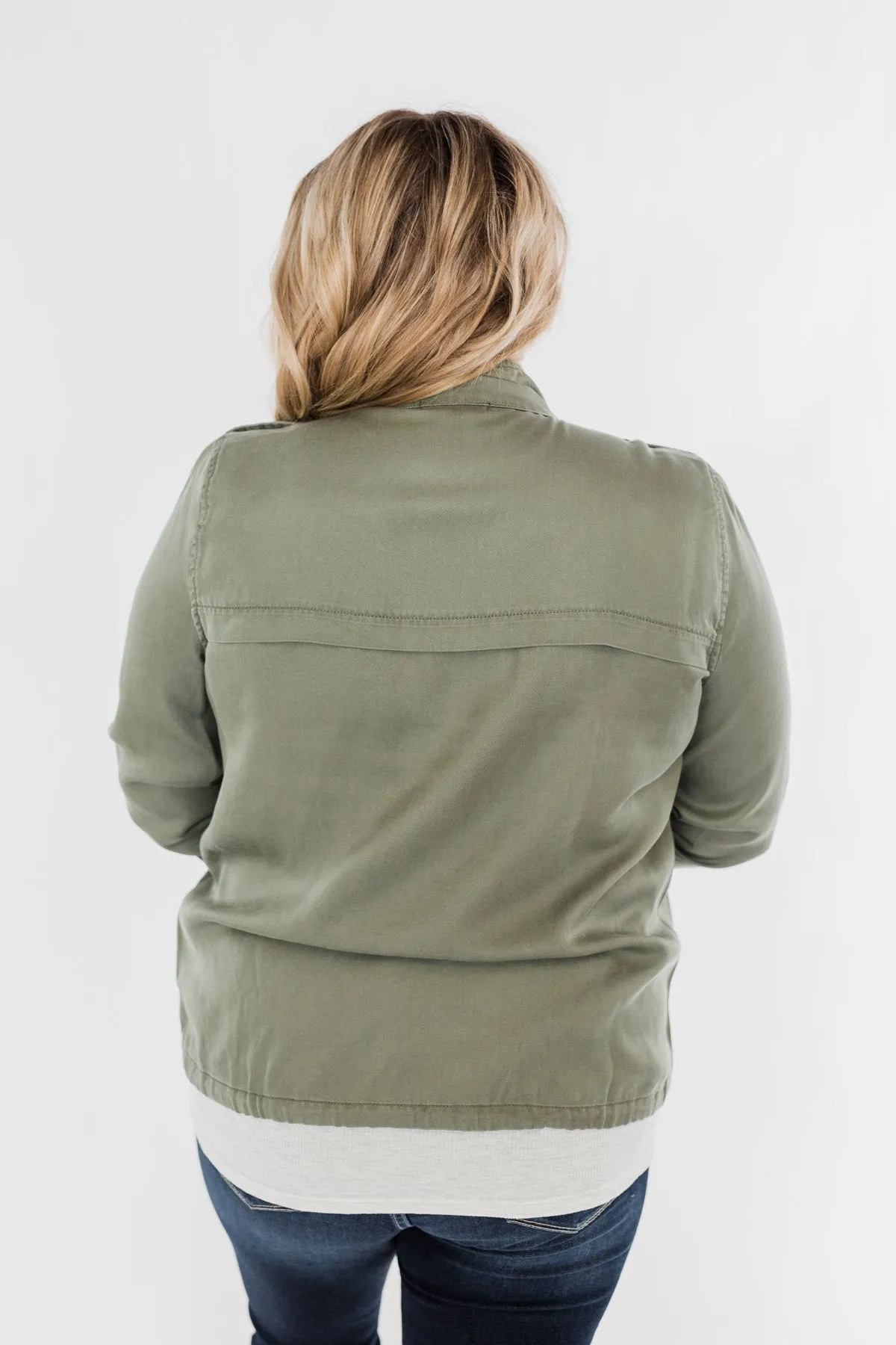 Going Places Lightweight Drawstring Jacket- Olive
