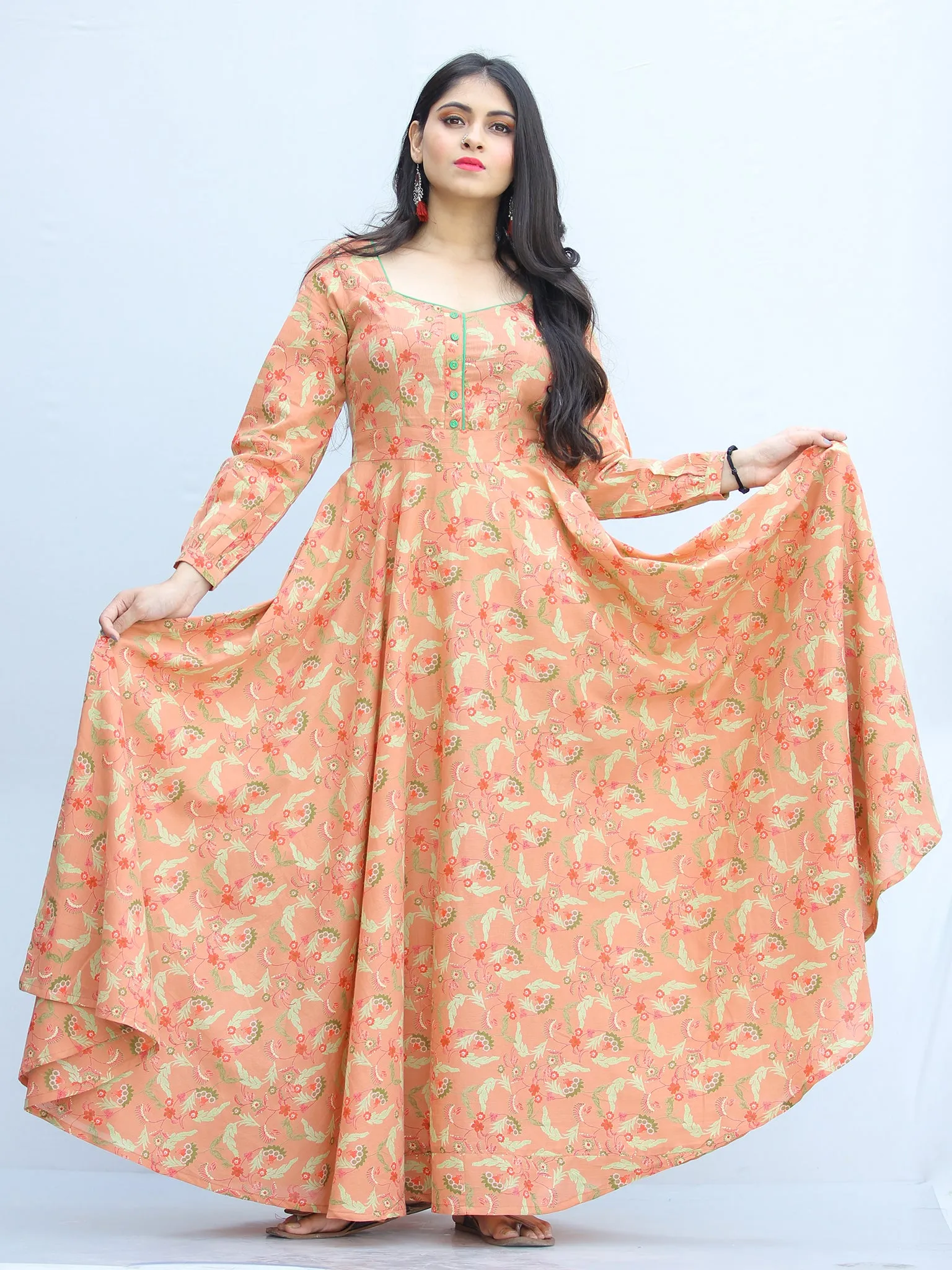Gulzar Shanza- Urave Cut Flared Long Cotton Dress  - D459F2292