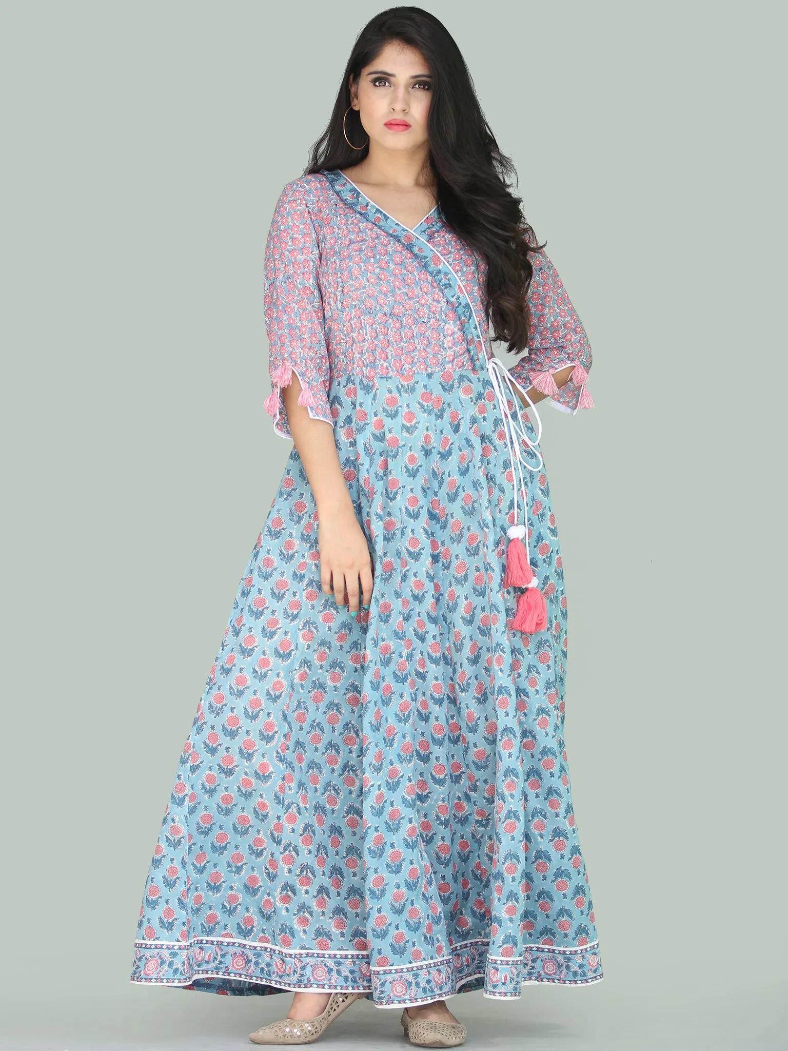 Gulzar Turfa - Hand Block Printed Angrakha Long Dress - D411F2223