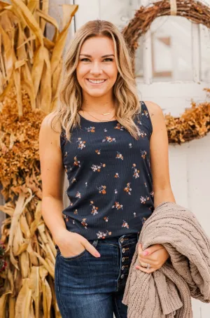 Had Me At Hello Floral Tank Top- Navy