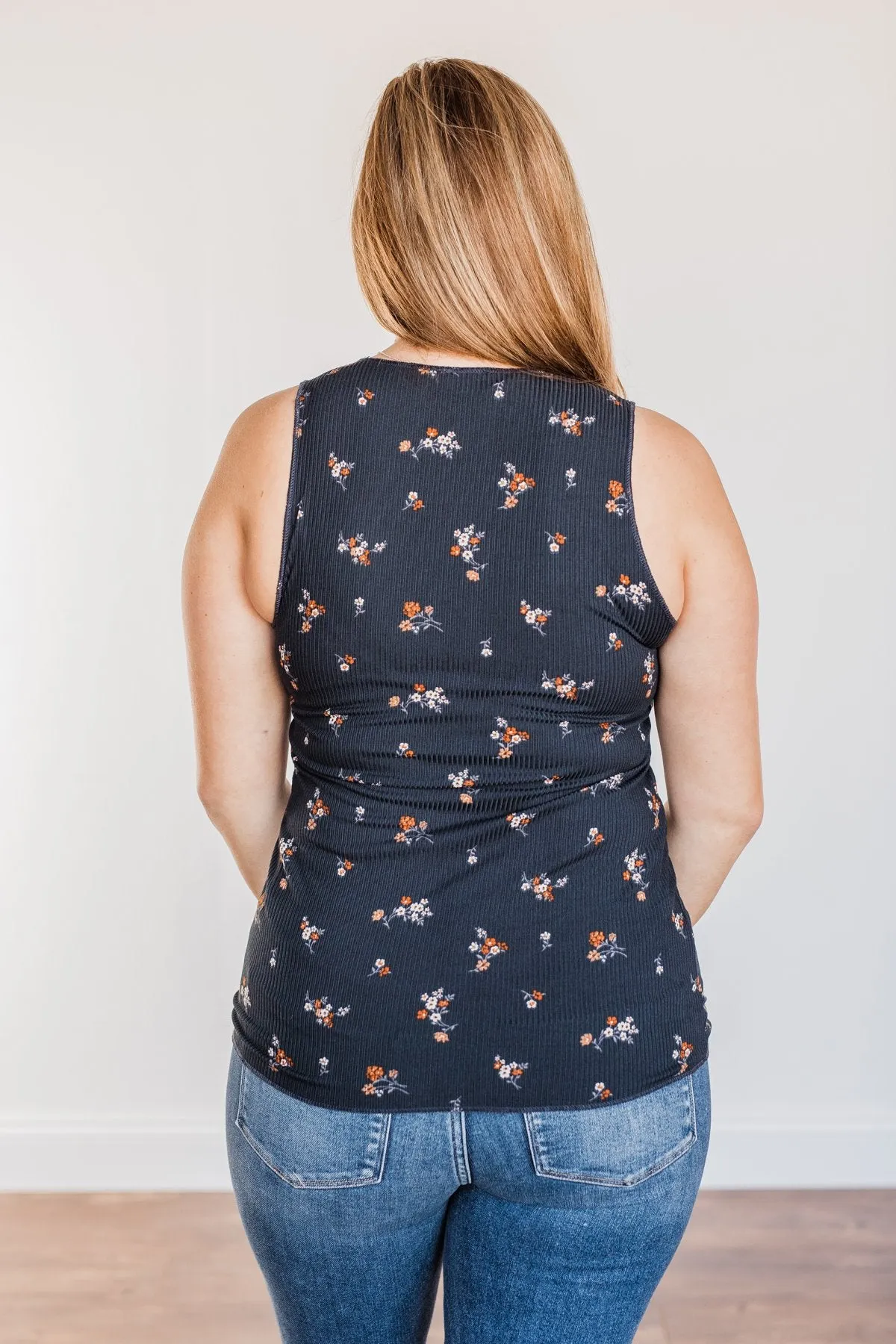 Had Me At Hello Floral Tank Top- Navy
