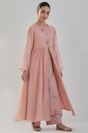 Handwoven Chanderi Anarkali Set In Old Rose