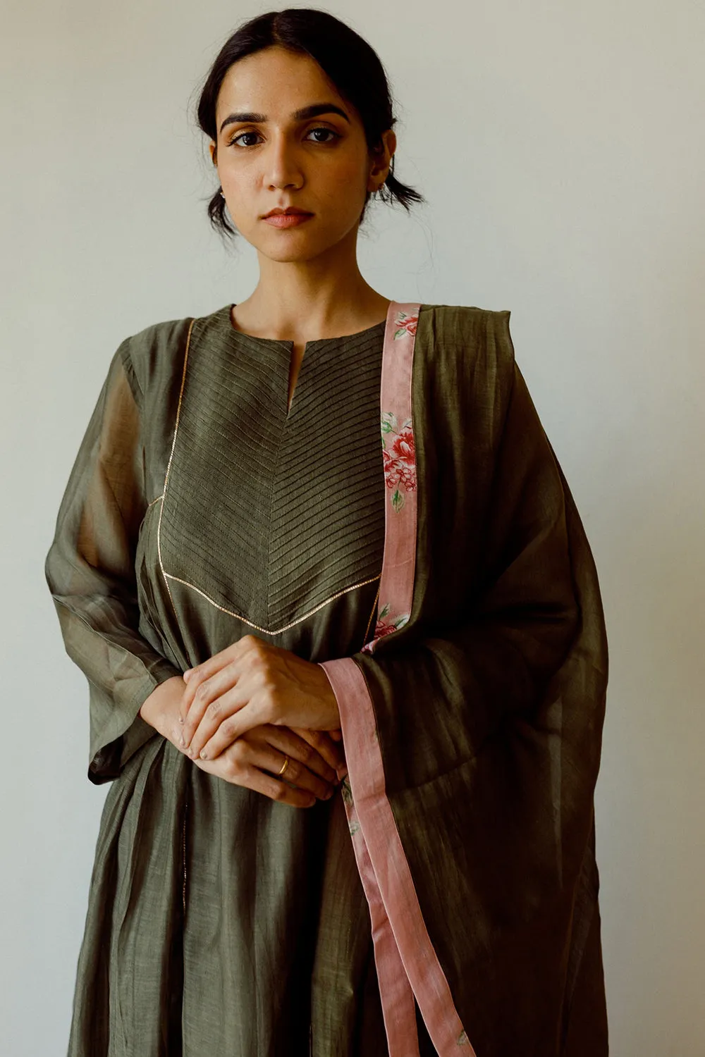 Handwoven Chanderi Kurta Set In Clover Green