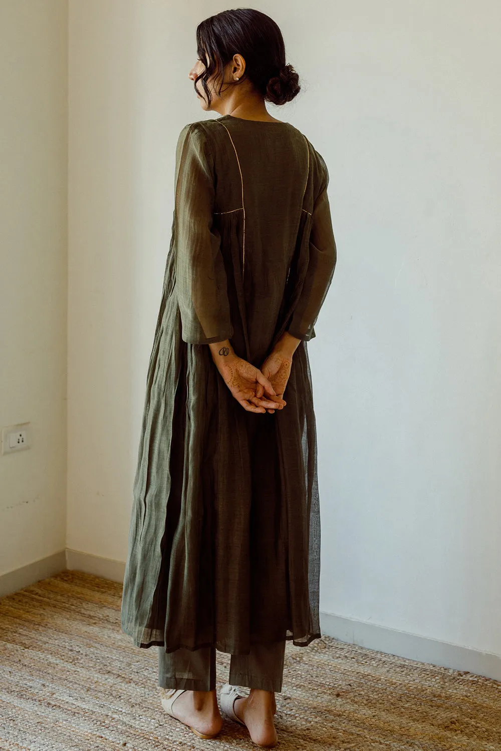 Handwoven Chanderi Kurta Set In Clover Green