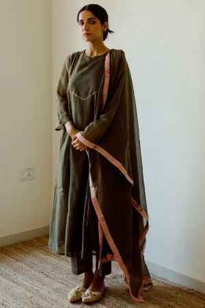 Handwoven Chanderi Kurta Set In Clover Green