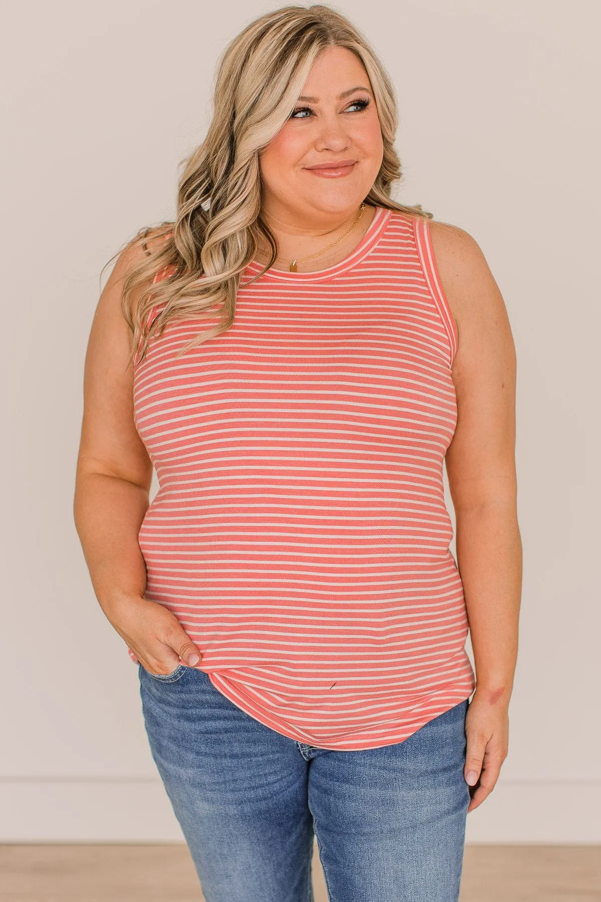 Happiness Achieved Striped Tank Top- Coral