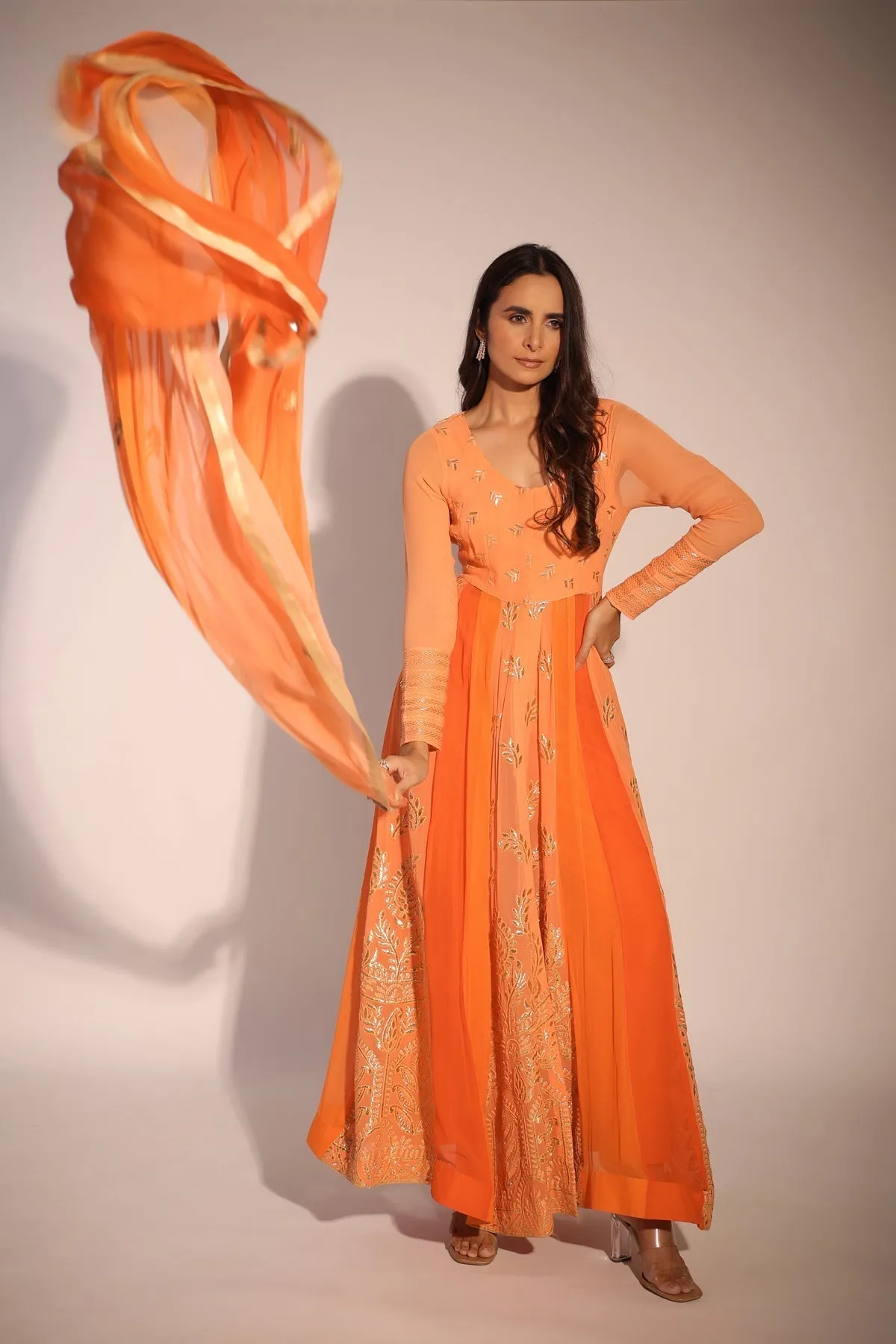 Haseena or-peach anarkali set