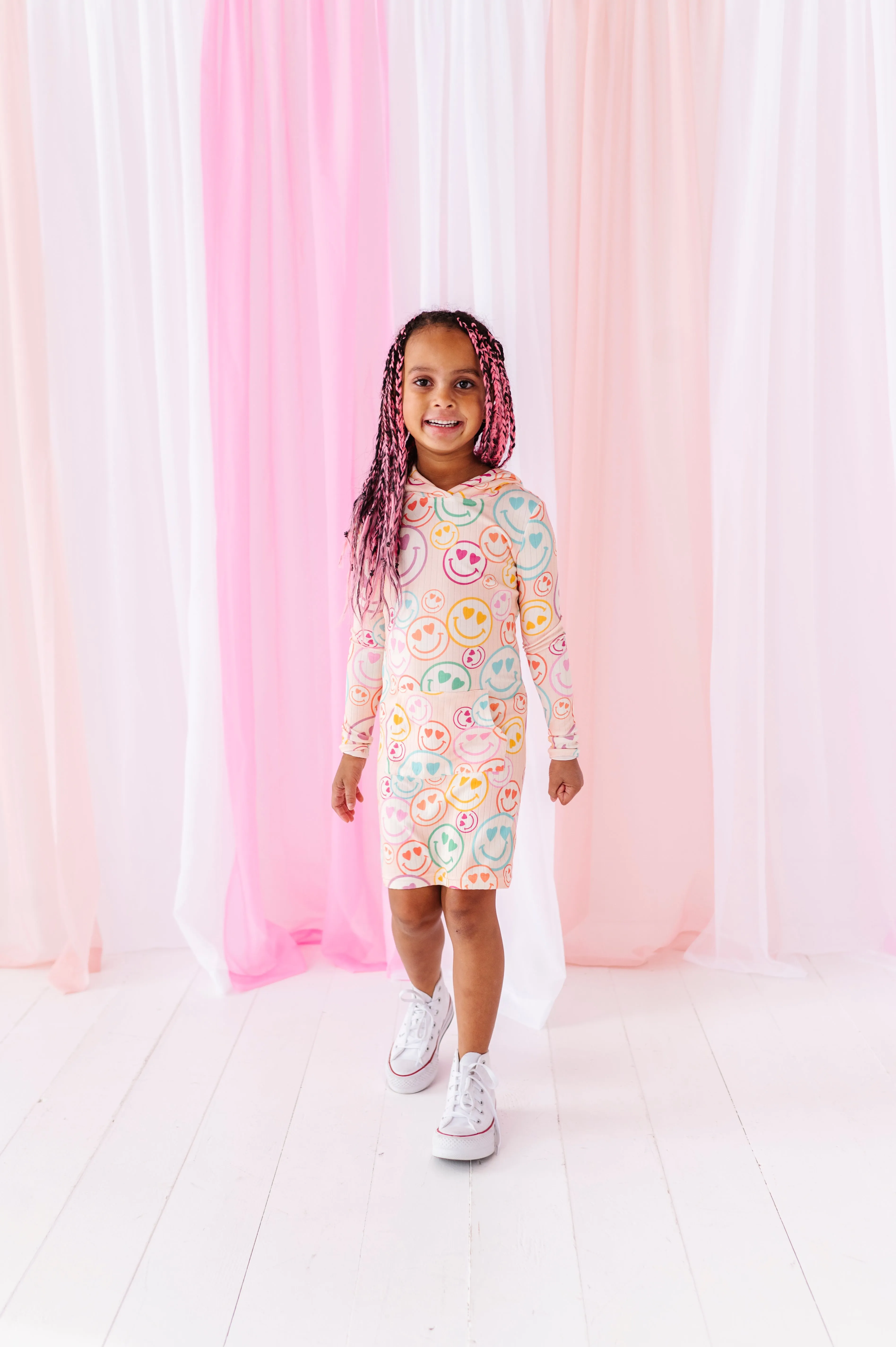 Heart Smilies | Ribbed Hoodie Dress