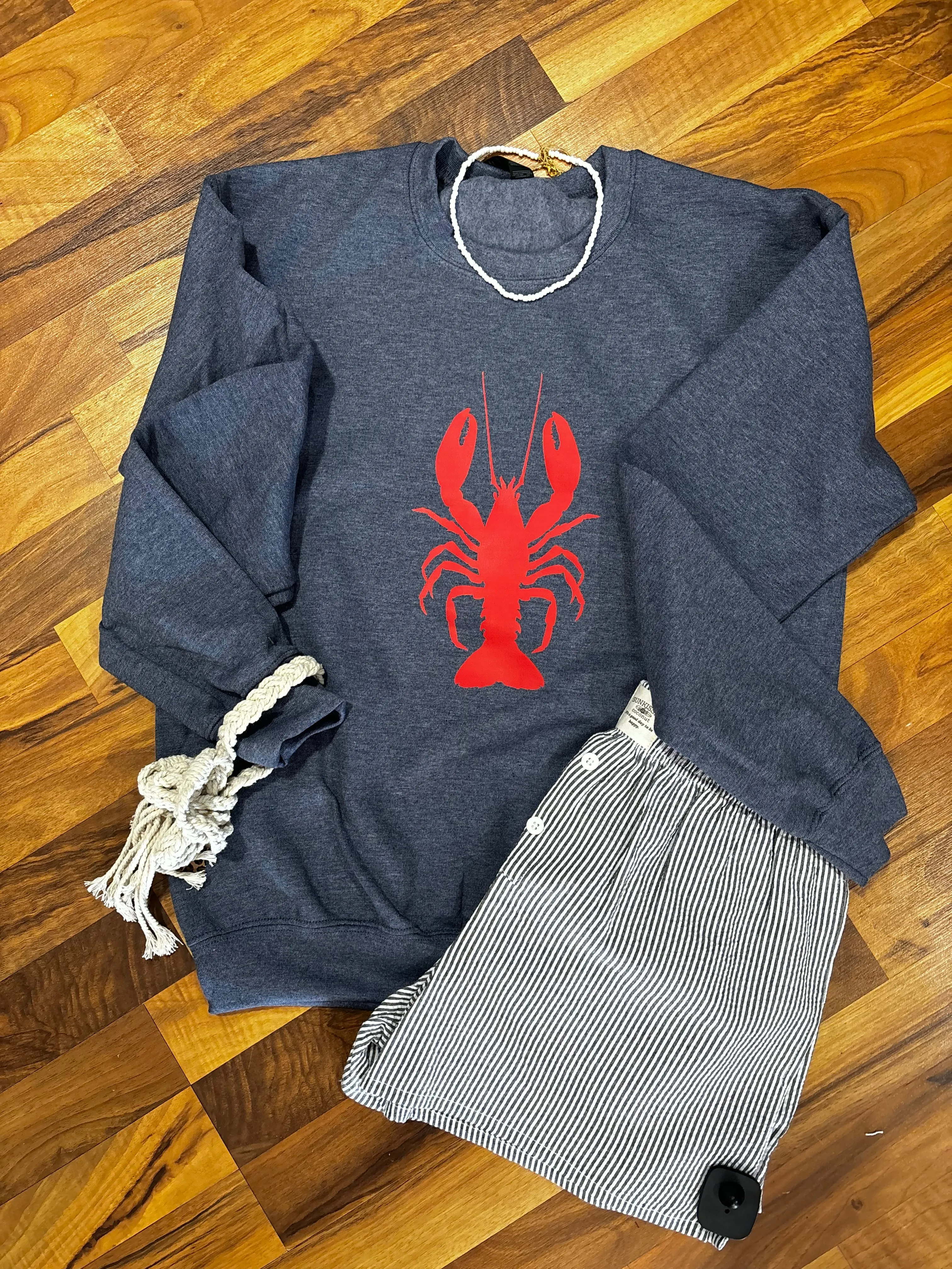 Heather Dark Navy  Crewneck Red Lobster Sweatshirt