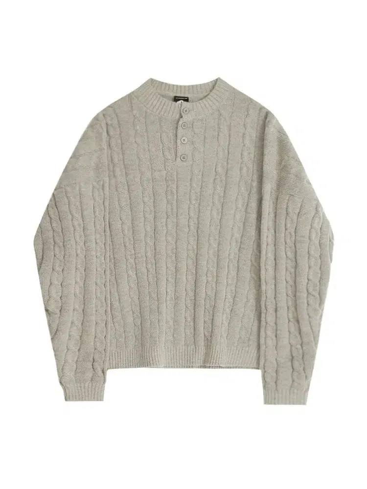 Henry Collar Twisted Knit Sweater